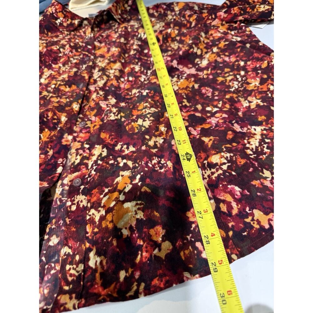 Catherines Button Down Shirt Women 2X Brown Corduroy Long Sleeve Abstract Print - Picture 6 of 7